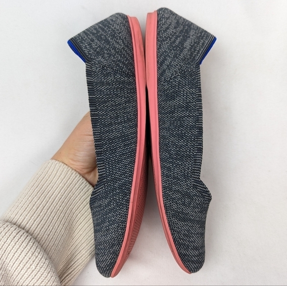 Rothys 8.5 Birdseye Charcoal Gray Round Toe Flats Halo Pink Sole Washable Comfy - Picture 5 of 10